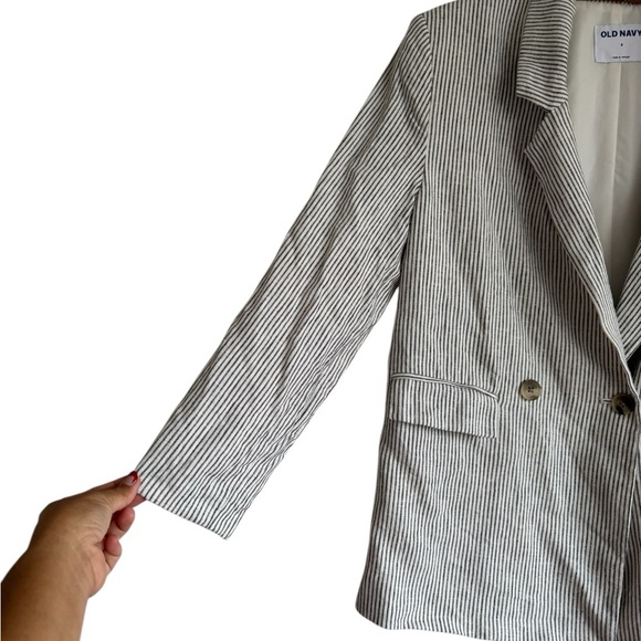 Old Navy Linen Blend Striped Blazer Women’s Size Small - Picture 3 of 10